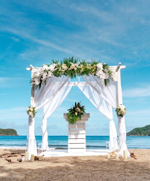 Drapery + White Wooden Ceremony Structure